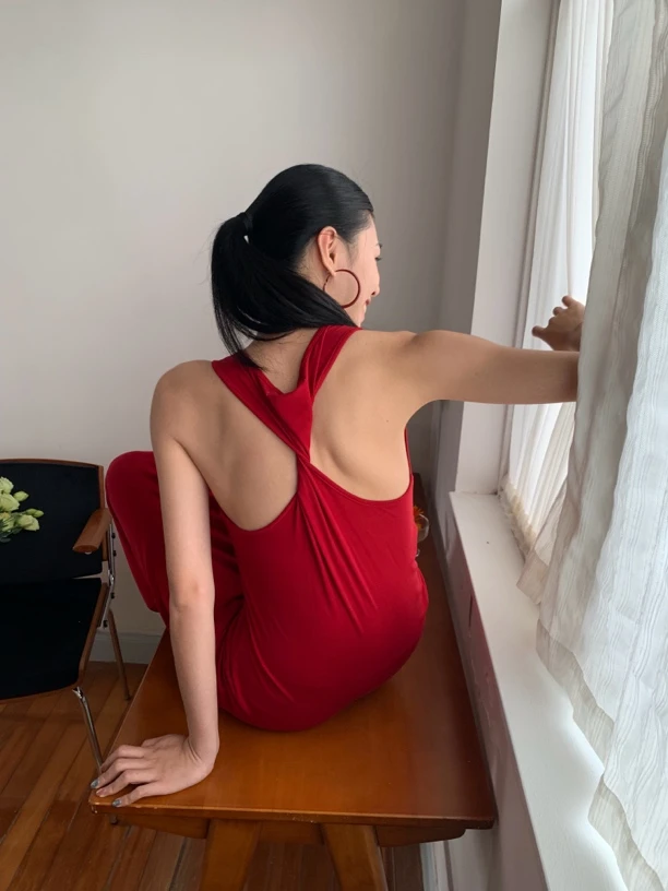 后背扭结莱赛尔无袖连衣裙 #67536