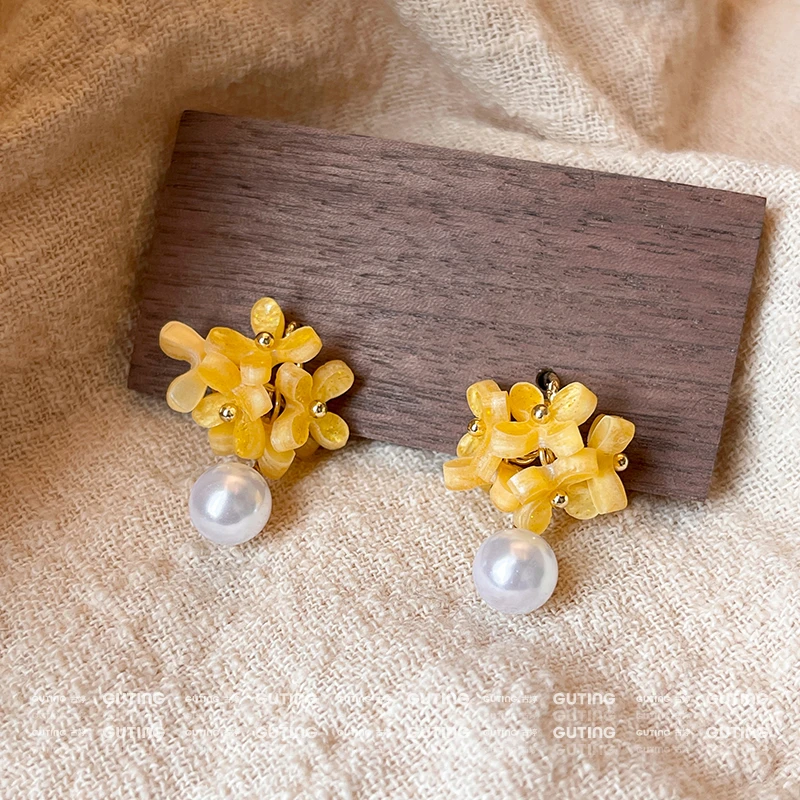 铜合金耳饰 20446超仙黄色桂花耳环女春夏小清新珠珠耳饰百搭少女
