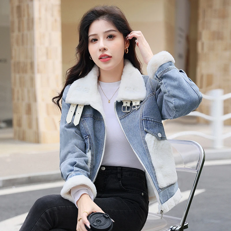 冬季新款加绒翻领牛仔段外套女2025秋季小个子洋气减龄短款夹克潮