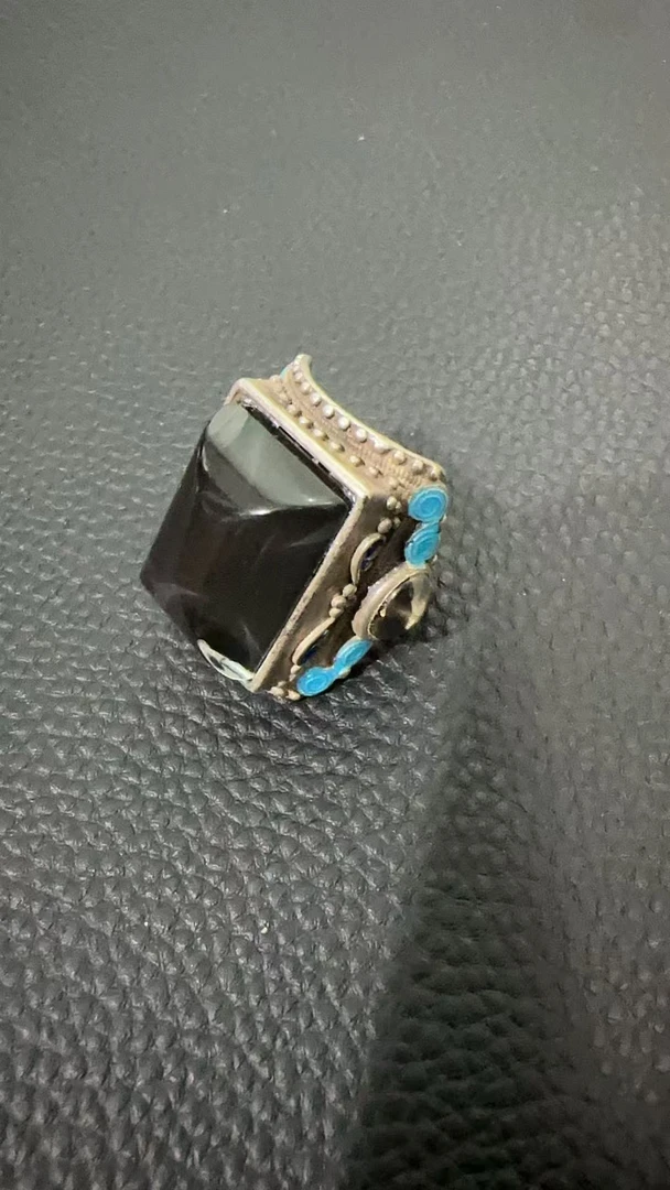 铜合金珐琅戒指 镀银方变色戒指