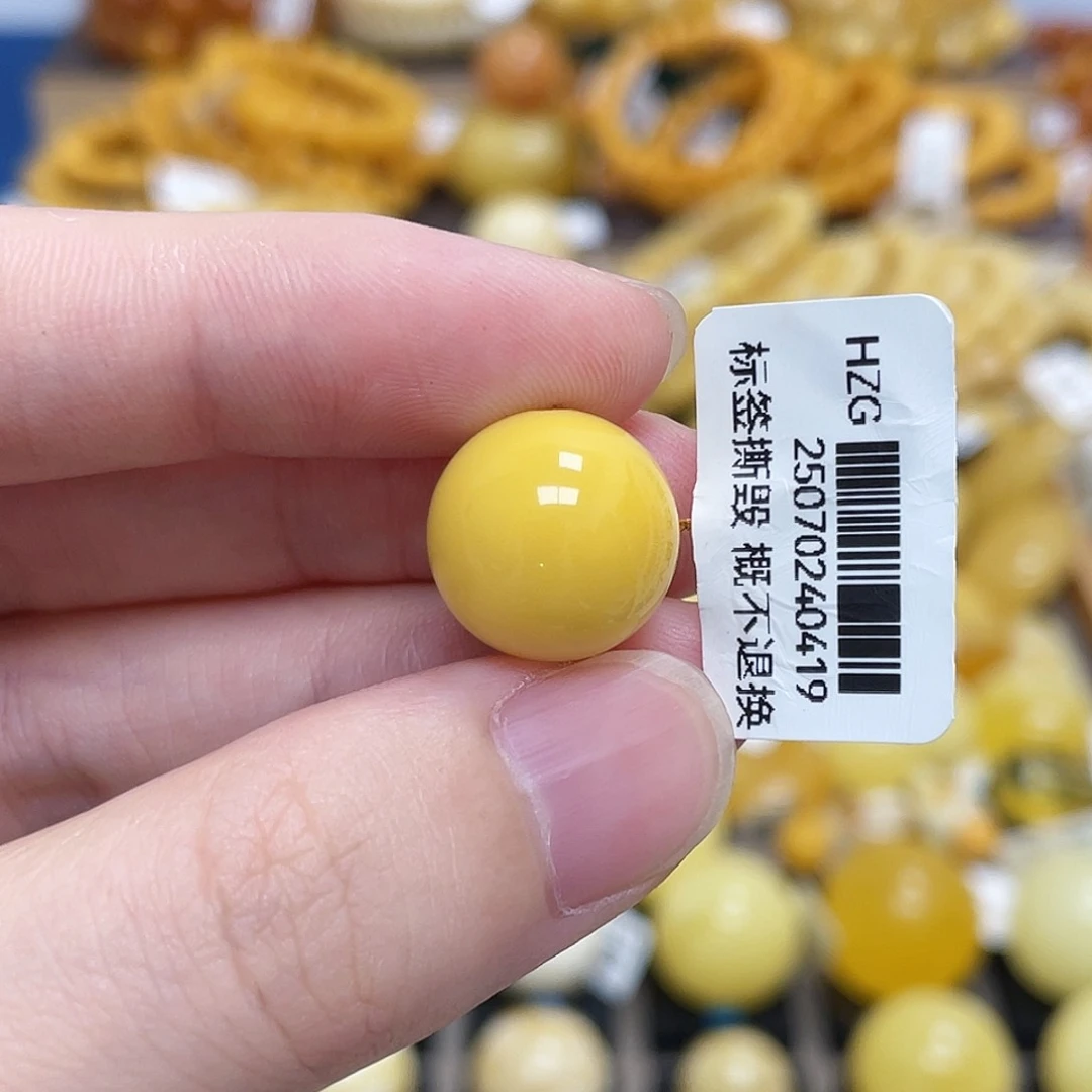 蜜蜡未镶嵌珠宝奇石圆珠满蜡鸡油黄14.3m m