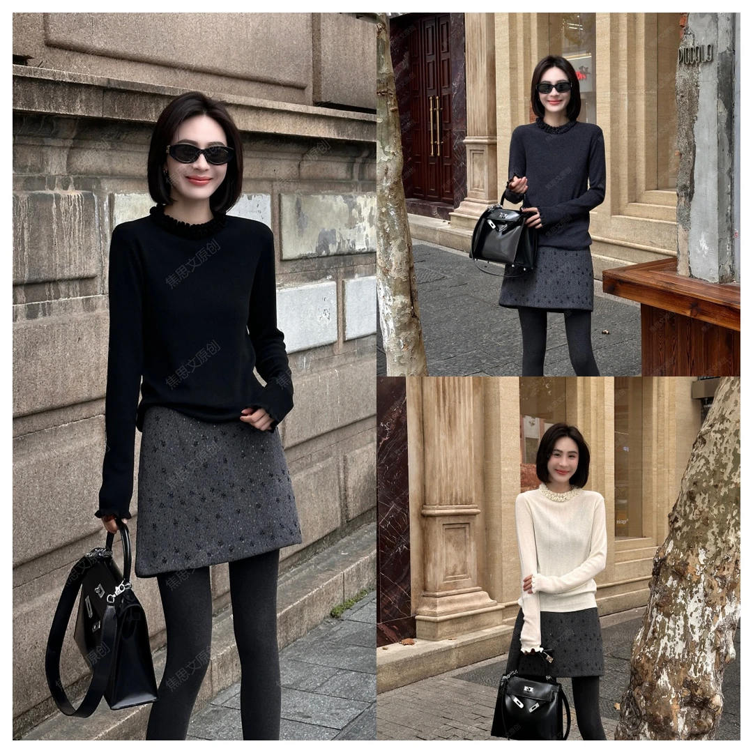 焦思文 冬季时尚洋气显瘦百搭领口花边打底衫251202Y05