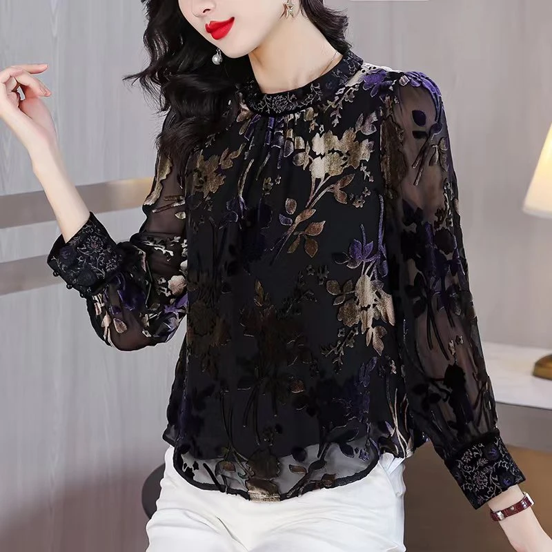 圆领透气春夏款烧花上衣[优/萍/俊]