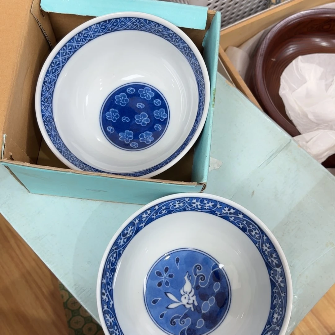 有田烧青花拉面碗一对