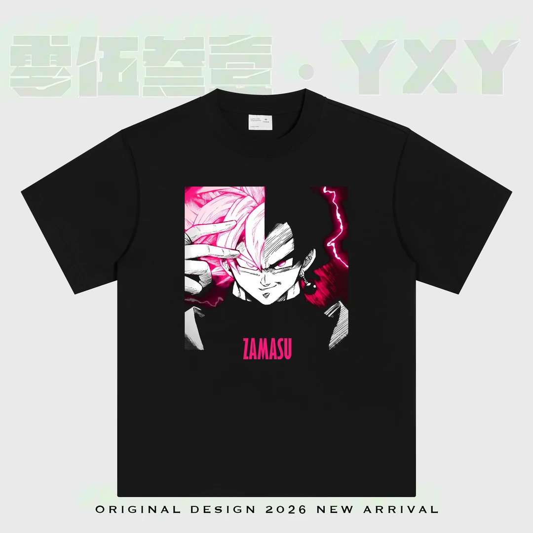 YXY【七龙珠扎马斯】美式复古重磅动漫印花T恤小领口宽松休闲短袖潮