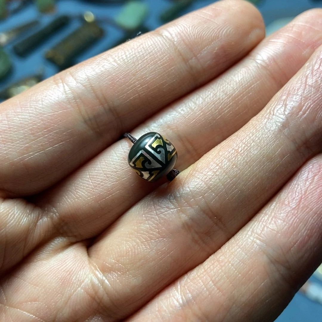和田玉（青玉）错金银和田玉手工珠子精工纹样未镶嵌隆*海