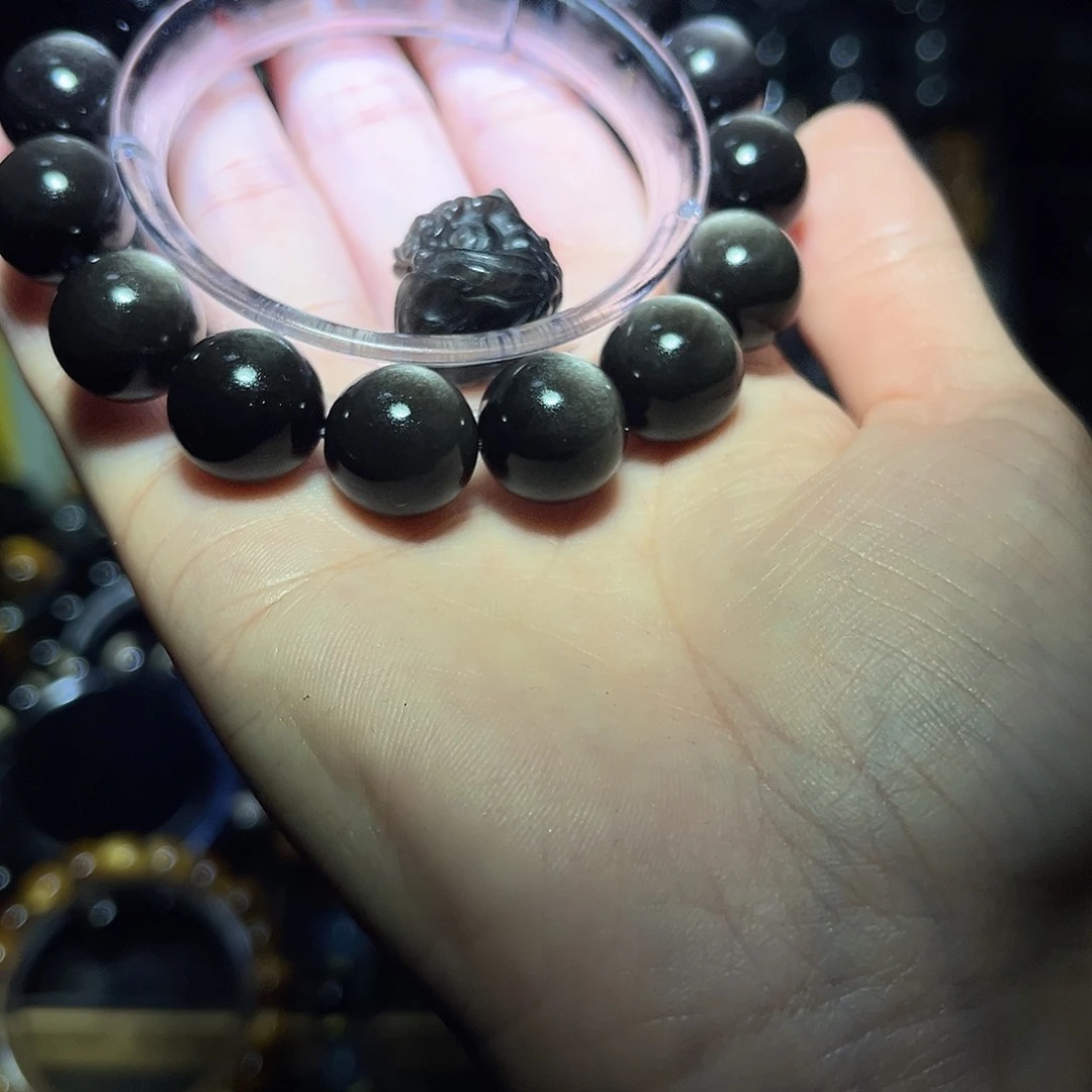 未镶嵌黑曜岩手链梓*银曜石14m➕醒狮