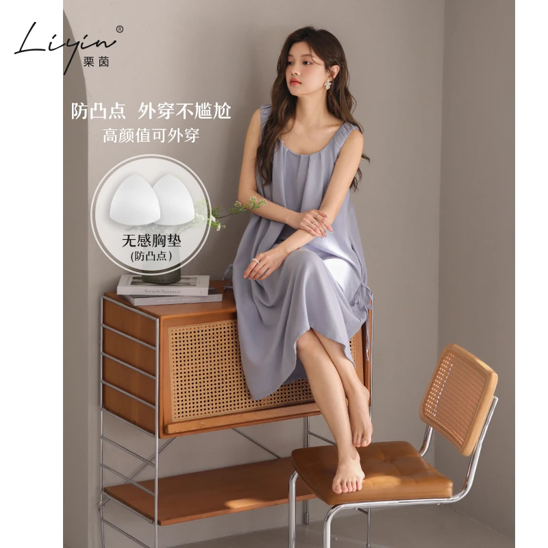 栗茵小众设计师新款泡泡绵女士睡衣夏季少女睡裙可外穿家居服