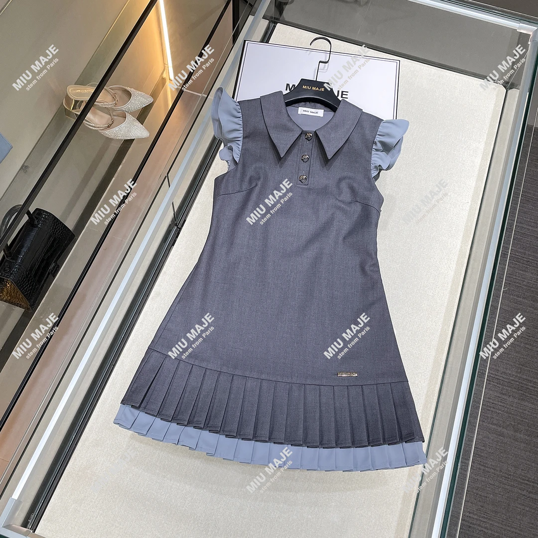 灰色甜美系气质飞飞袖拼接无袖连衣裙DY4484