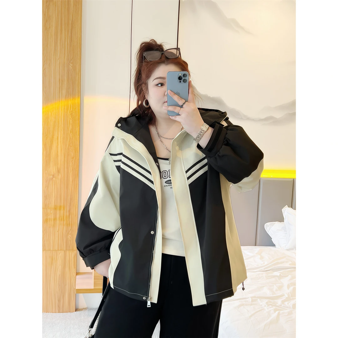 【晓晓家】韩系拽姐 / 拼接款冲锋衣外套6431花契胖mm200斤时尚休闲