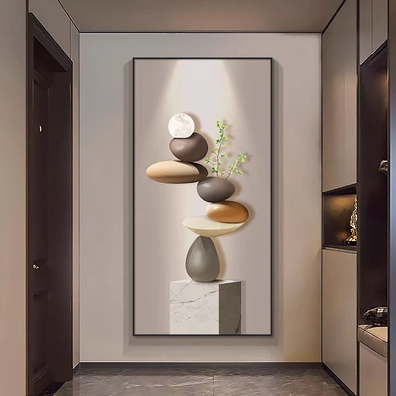 石来运转玄关装饰画现代简约入户走廊过道挂画正对门立体感墙壁画