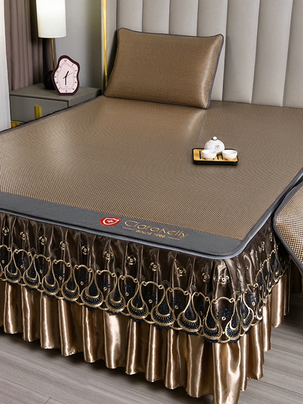 夏季A类床裙式藤席三件套可脱卸床笠款冰丝席可水洗折叠空调软席