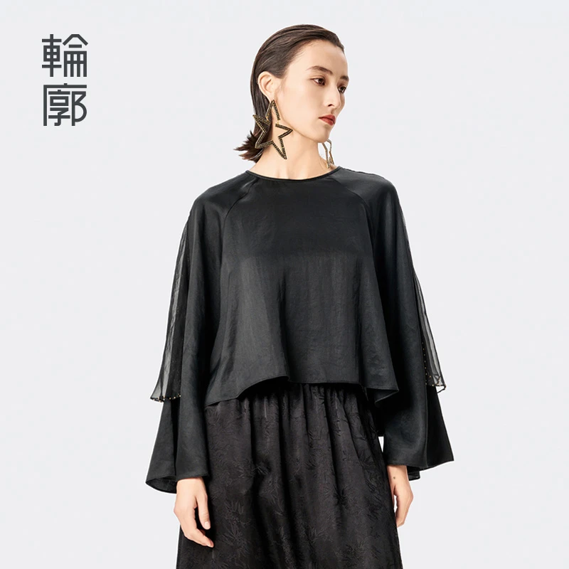 轮廓小夜曲斗篷感上衣L241Y031复古时尚摩登亲肤舒适圆领衬衣