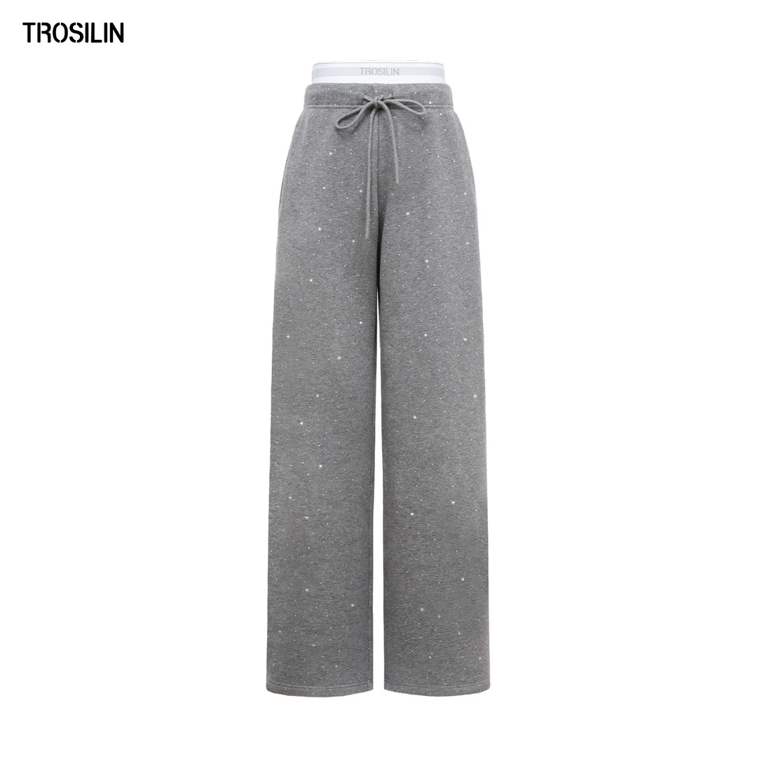 TROSILIN-2025秋冬新品 满天星水钻卫裤H2508PT015GY