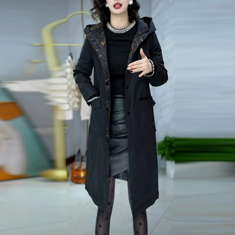 蓄热棉双面穿中长款棉衣2025冬季新高级感气质时尚黑色棉服外套女