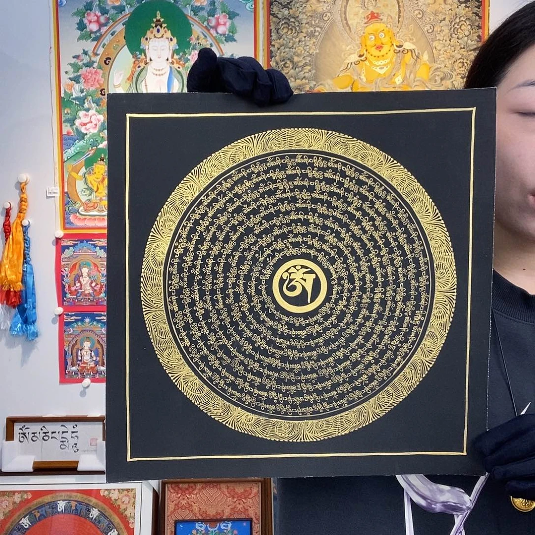 卷轴画纯手绘唐卡六字真言30厘米左右