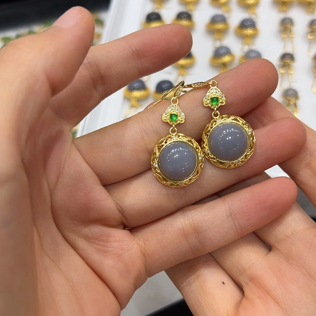 和田玉银S925镶嵌耳饰安*儿