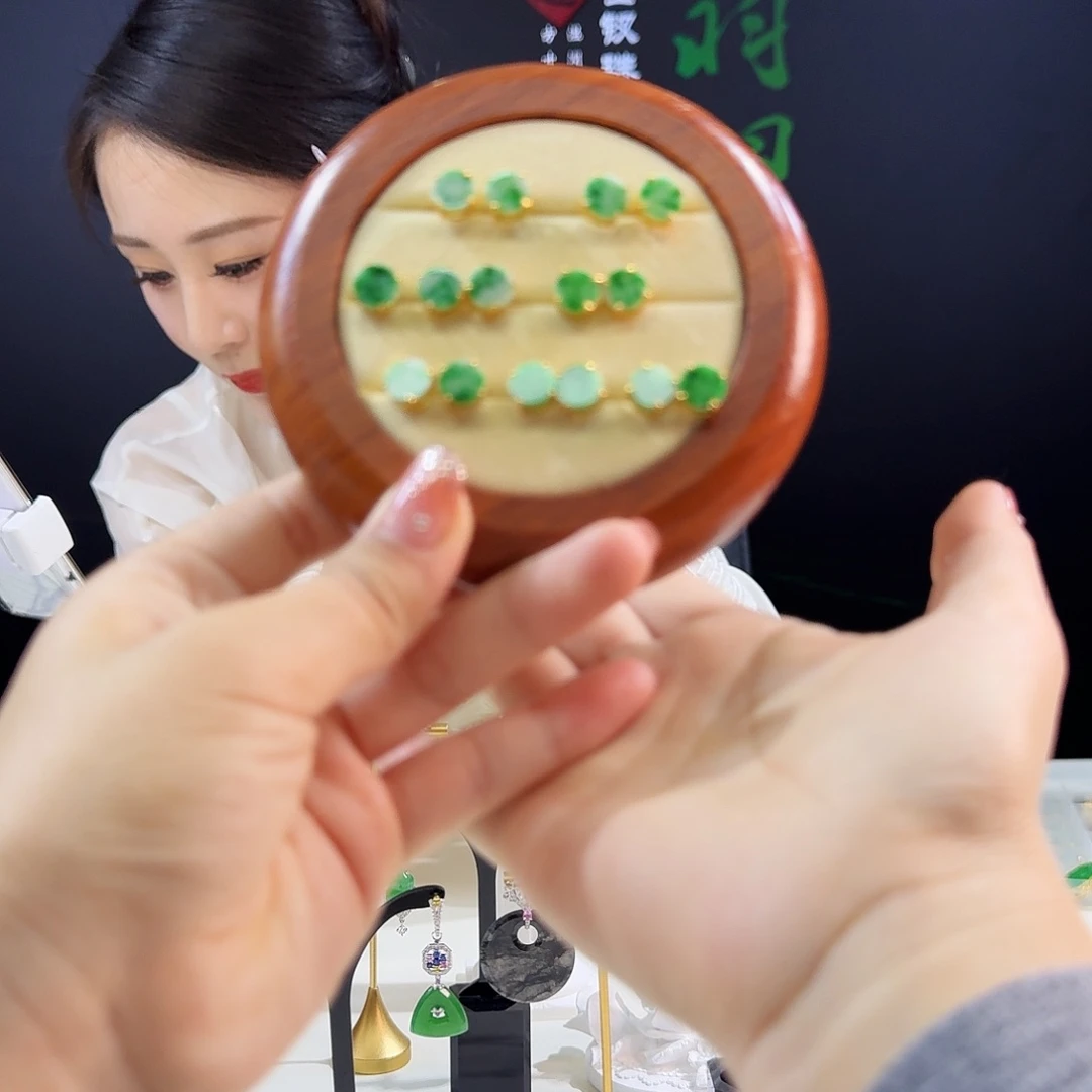 翡翠耳饰银S925镶嵌多样性发货发其一发一对925镶嵌