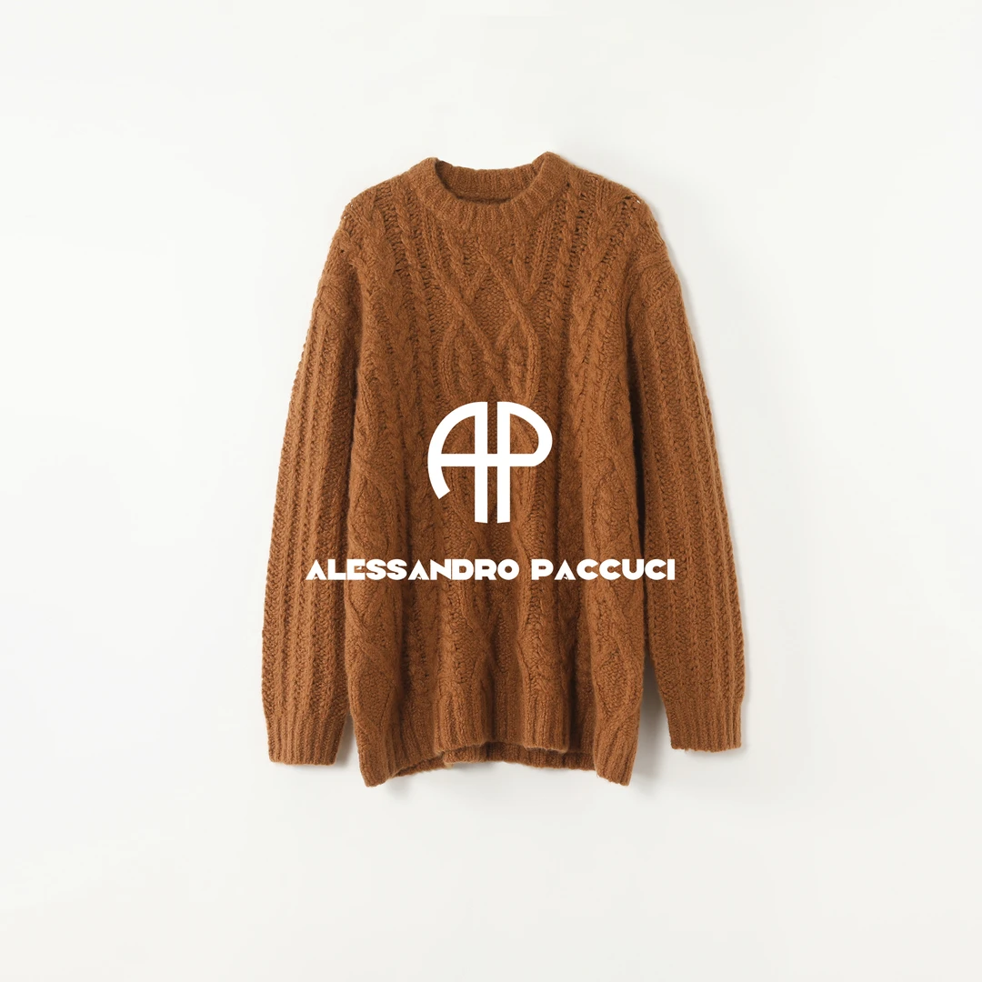 AP洛哥44255ST-1【暖音】羊绒圆领绞花上衣宽松针织套头衫/女装