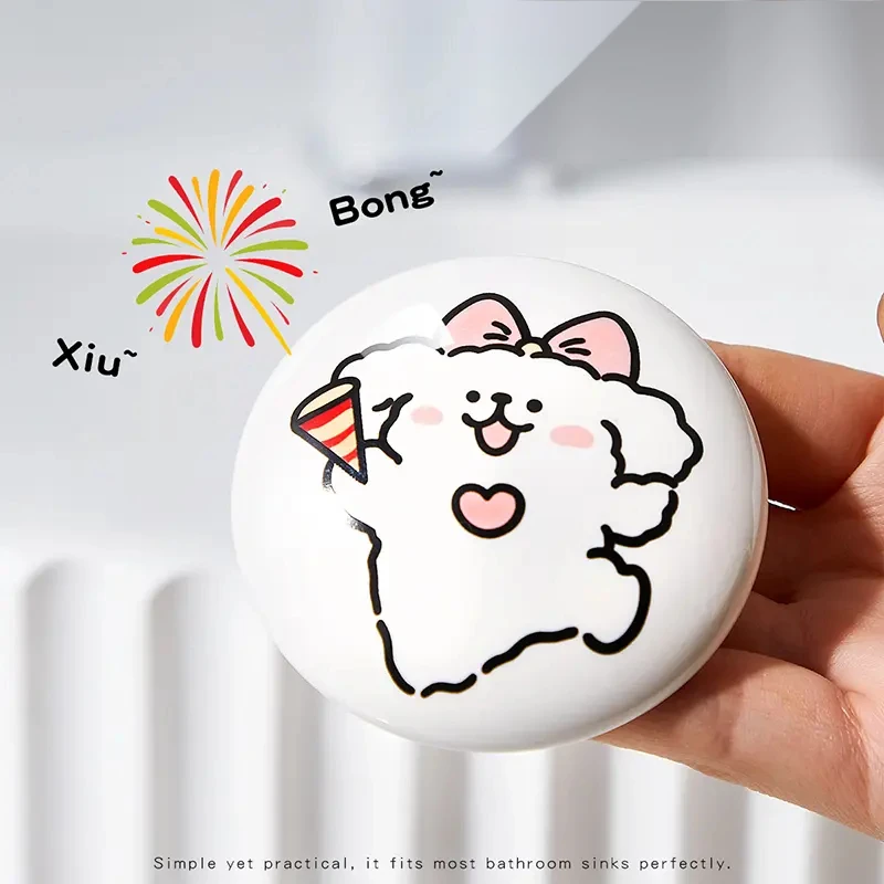 可爱小狗陶瓷洗脸盆卫生间洗手池漏水塞洗脸盆下水器创意弹跳芯j