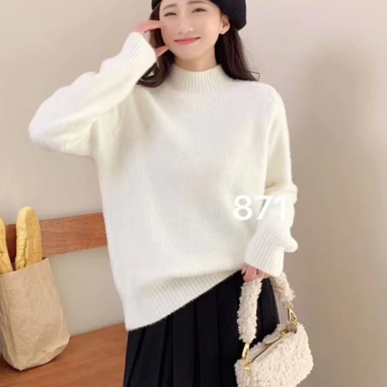 871针织衫纯色秋冬圆领毛针织衫套头磨毛网红高领毛