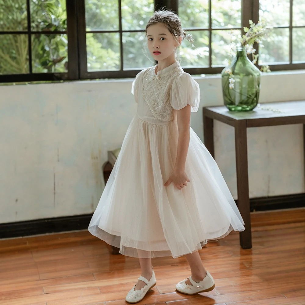 女童新中式连衣裙夏季新款中大儿童洋气国风小女孩演讲礼服纱裙子