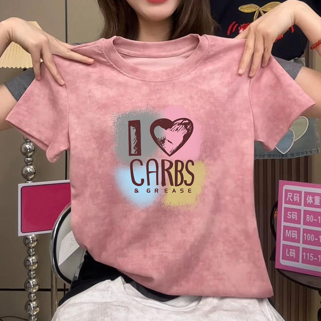 夏季2025新款纯棉扎染短袖t恤女宽松显瘦百搭不规则下摆上衣ins潮