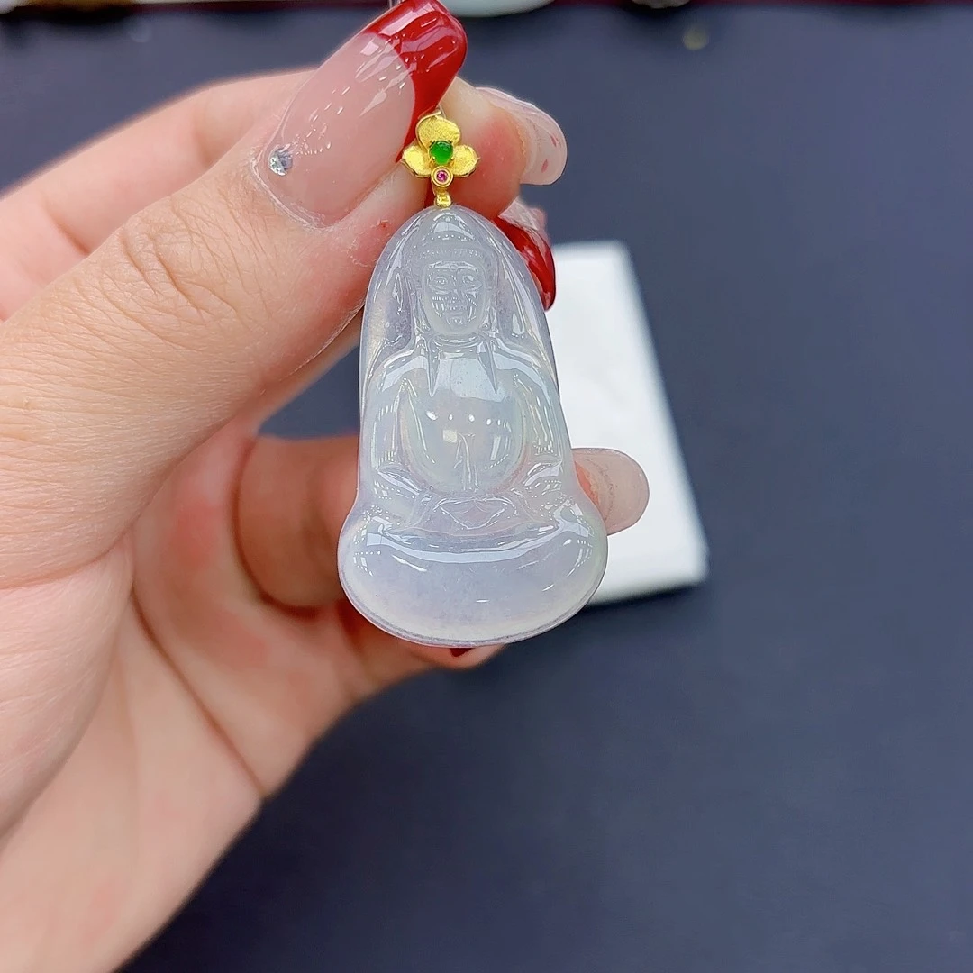 翡翠颈饰18K金镶嵌观音吊坠