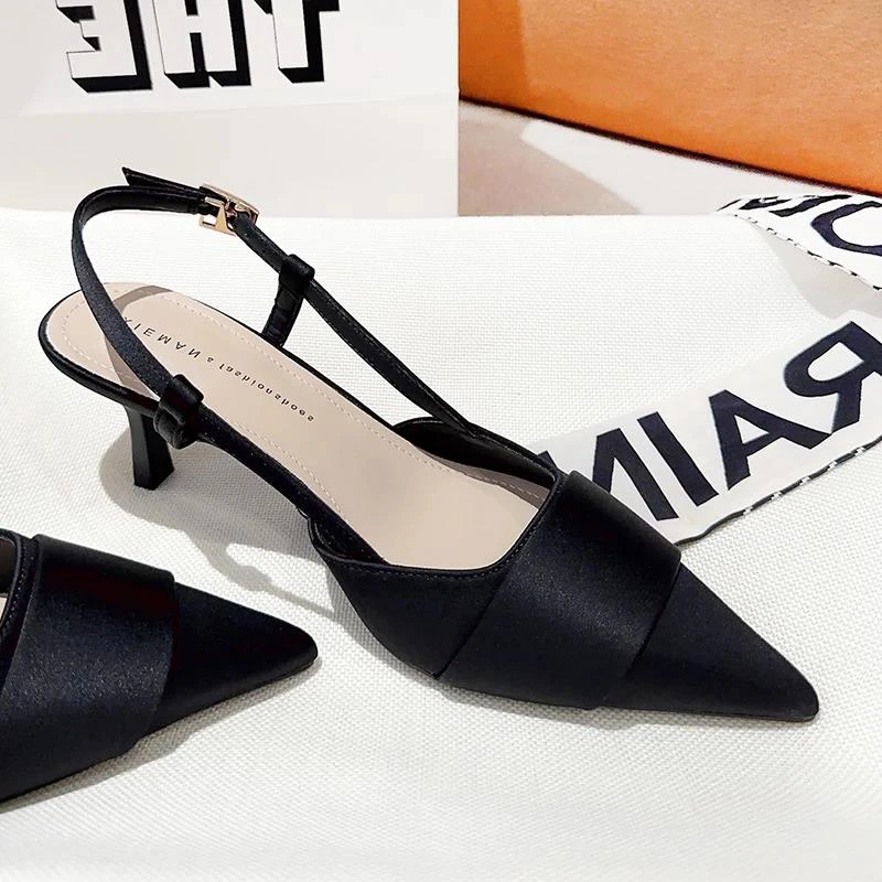 夏天名媛高跟鞋女细跟2025新款百搭舒适女士凉鞋气质尖头春秋单鞋