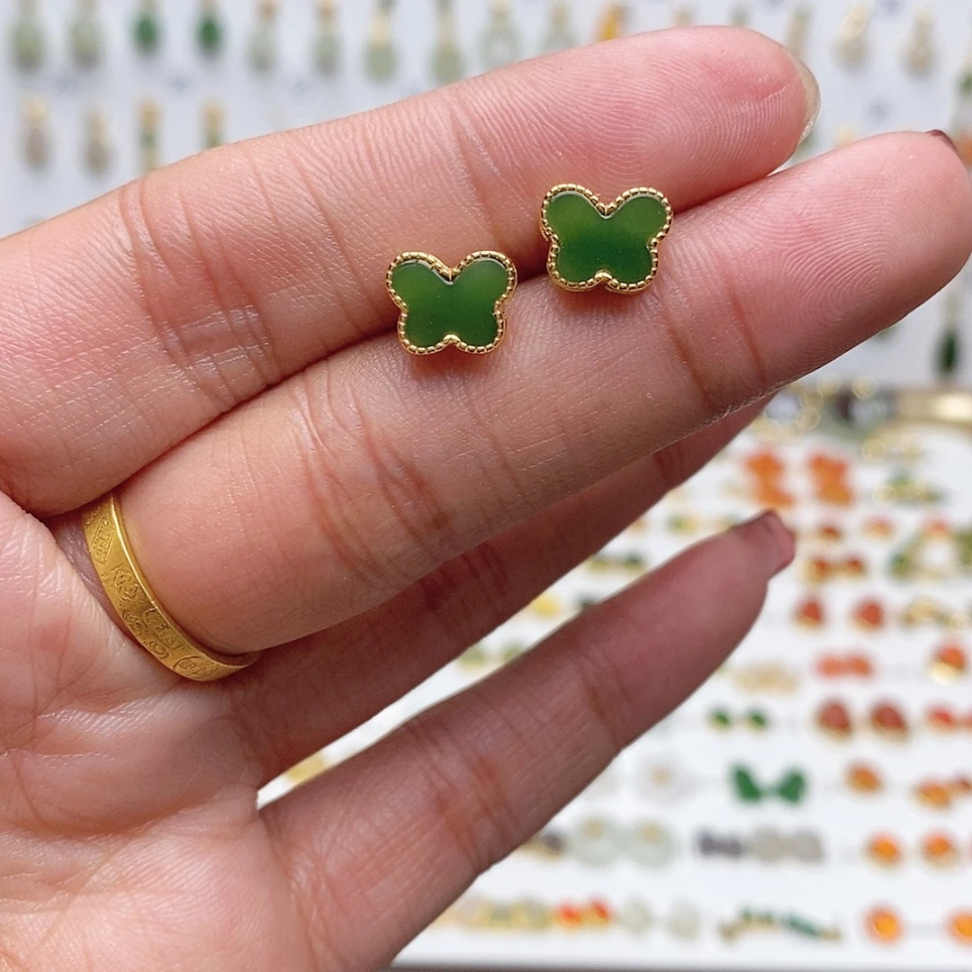 和田玉银S925镶嵌耳饰