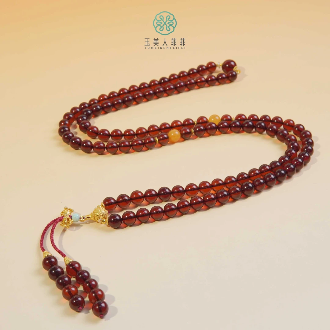 石惑珠宝^血珀圆珠项链约8mm/多样性发一