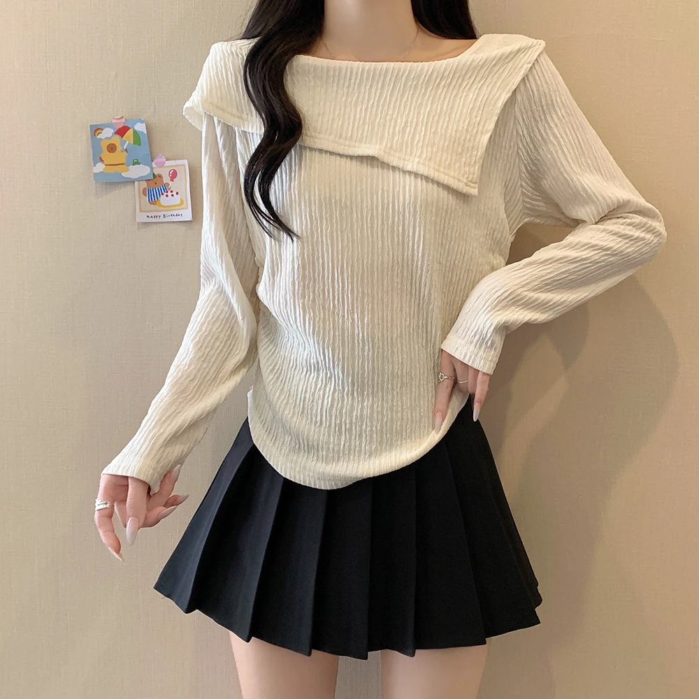 2025秋季新款胖mm大码T恤女减龄不规则收腰显瘦长袖上衣8325