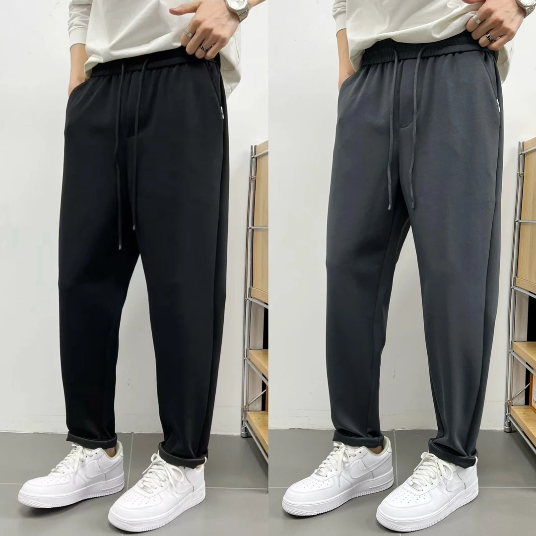 2025春季新款男士休闲直脚裤百搭时尚休闲裤薄款潮流纯色弹力3229