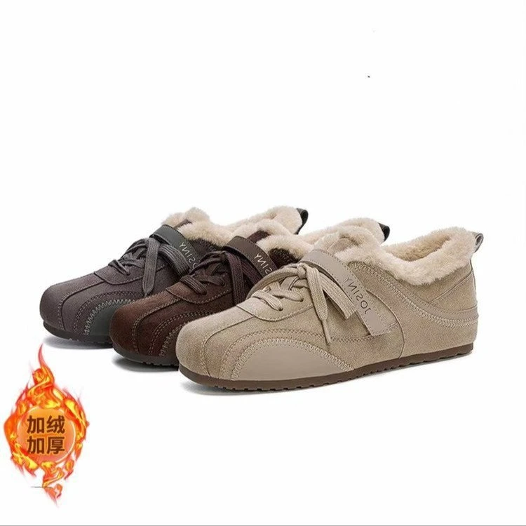 加绒德训鞋女2025冬季新款毛毛魔术贴保暖棉鞋厚底休闲鞋