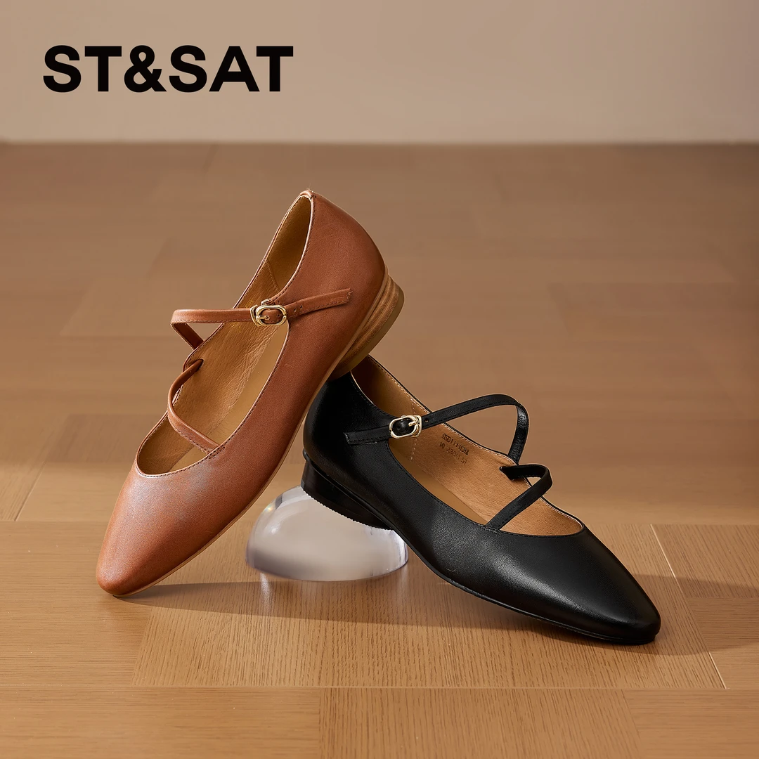 星期六交叉带扣芭蕾鞋单鞋2025春季新款浅口奶奶鞋复古玛丽珍鞋子