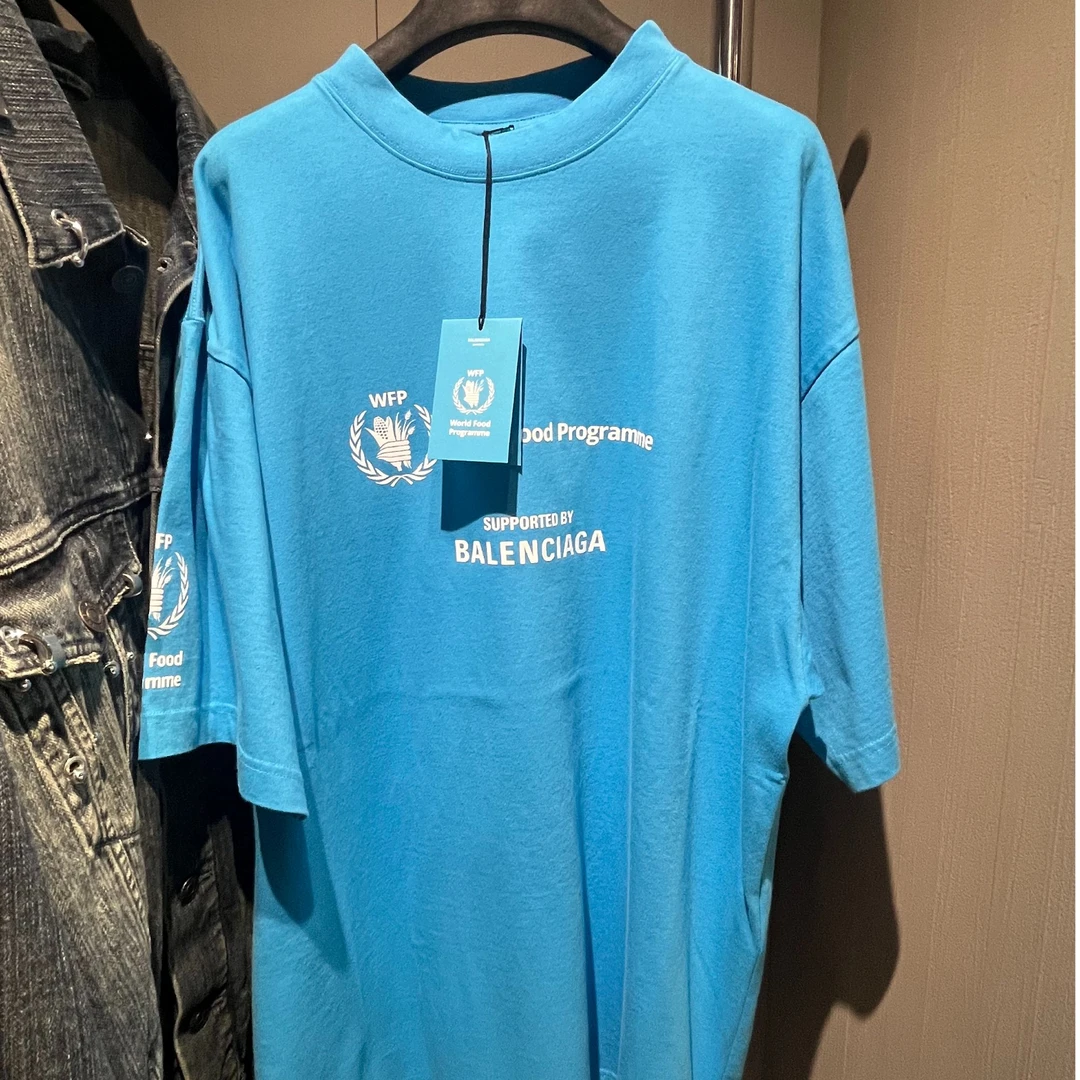 【巴黎直邮】Balenciaga巴黎世家男款蓝色字母标圆领T恤短袖 764235