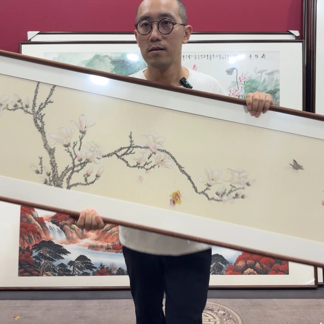 国画带框160/45尺寸瑕疵晕墨
