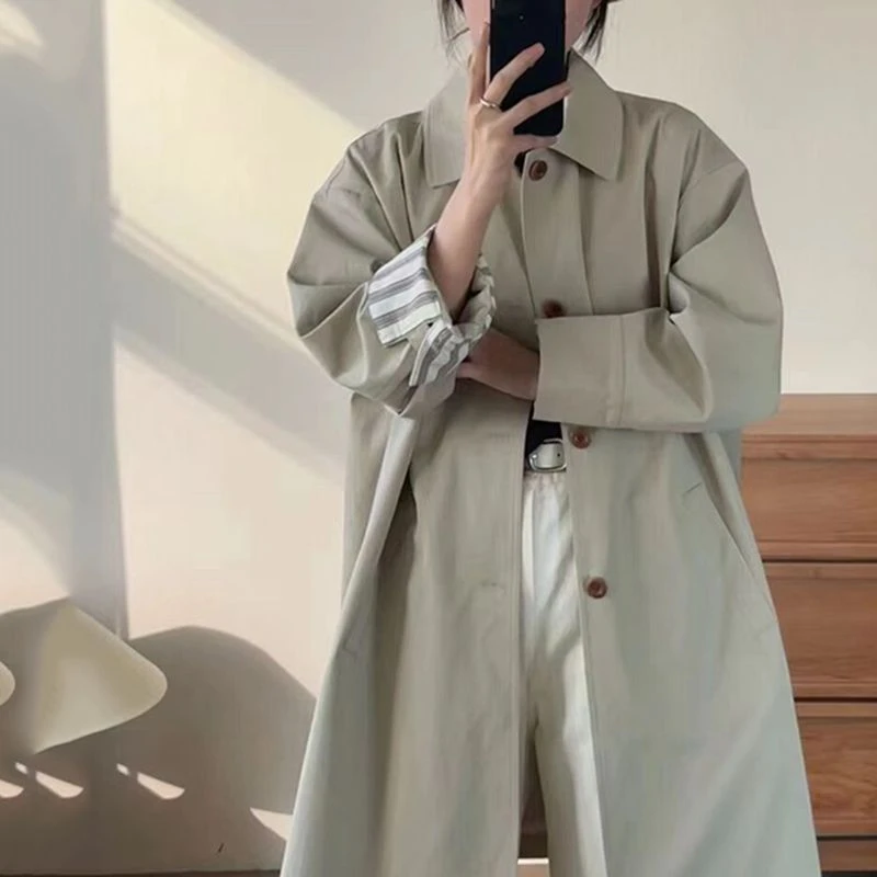 风衣外套女2025春季新款拼接高级感日系工装简约小个子中长款大衣