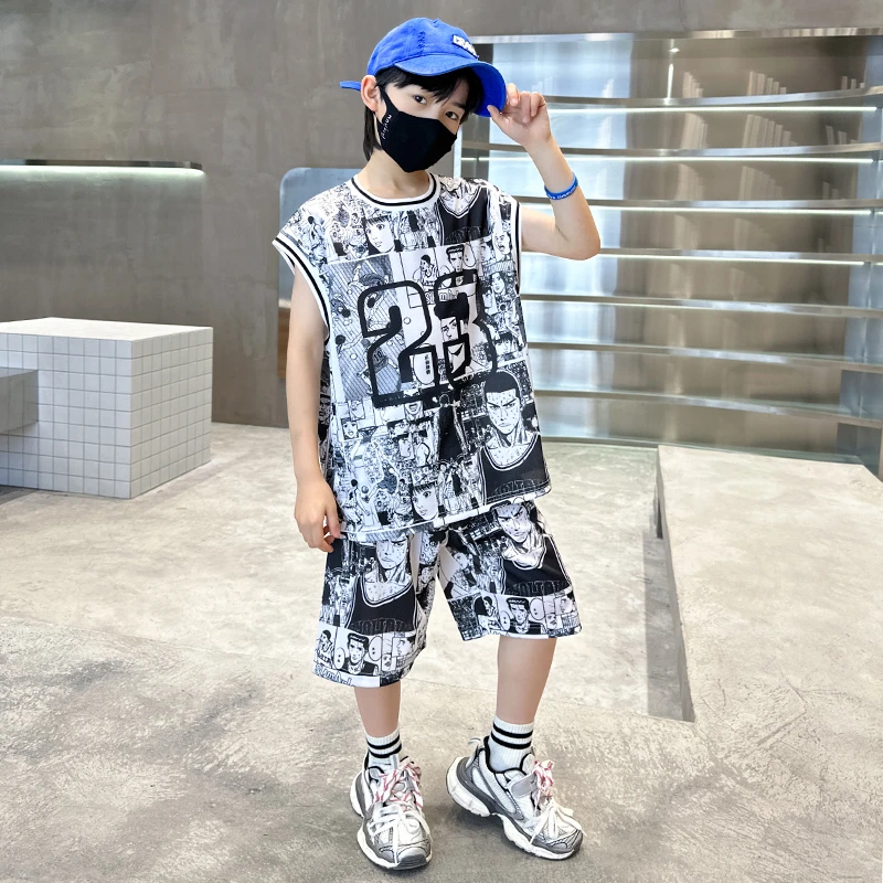 儿童篮球服套装男童科比24号湖人球衣夏季女孩小学生训练运动球服