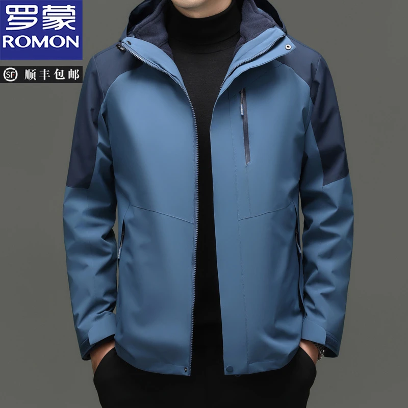 罗蒙【一衣三穿】秋冬新款男士防风冲锋衣可拆卸内胆商务正装夹克