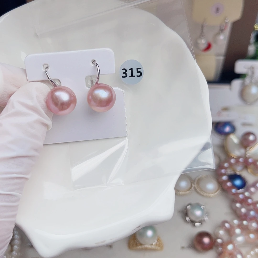 银S925镶嵌淡水珍珠耳饰