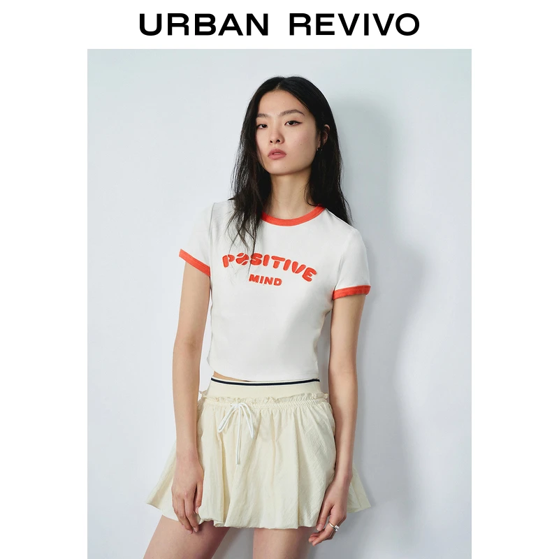 UR2025春季新款女装撞色字母超短款修身短袖T恤UYU450052