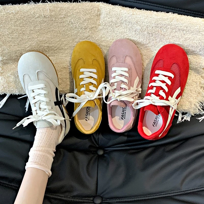 潮流百搭红色复古德训鞋女2025年新款小众时尚轻便平底运动休闲鞋