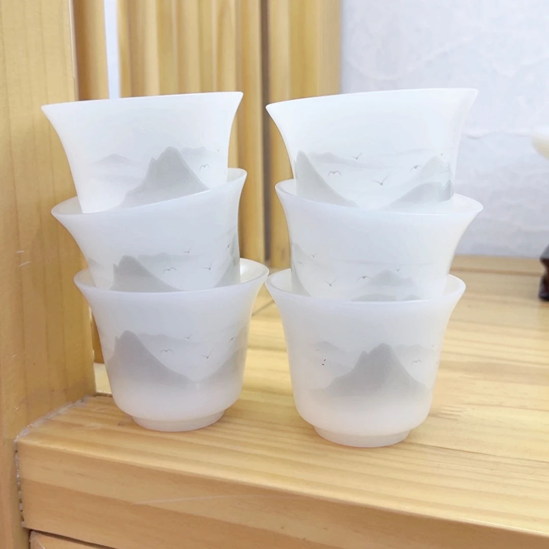 素烧冰种水墨山水客杯6个