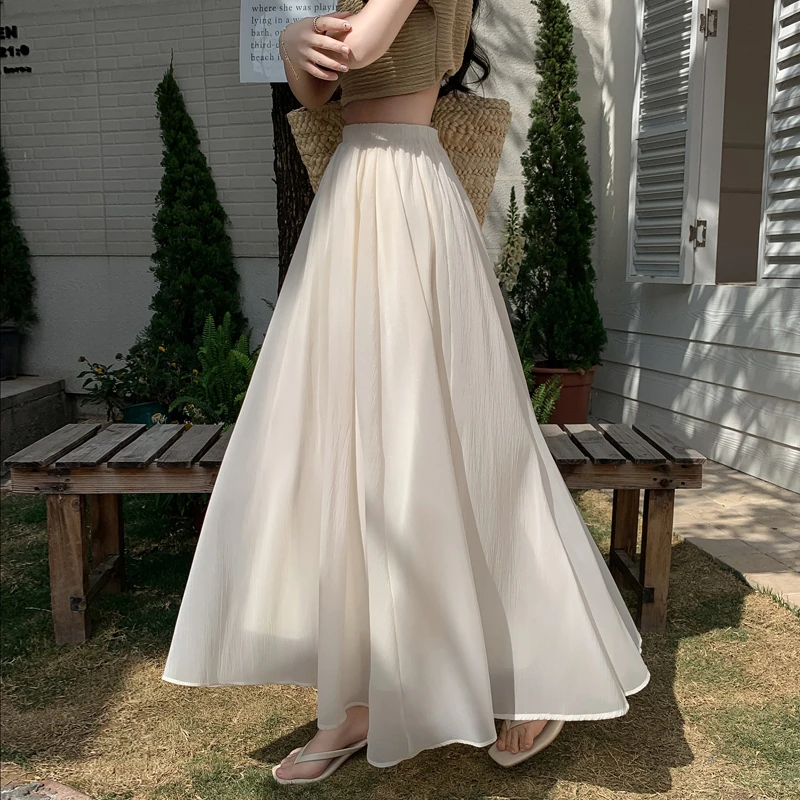 【冲量价】鱼骨网纱显瘦半身裙春夏新款纱裙女半身高腰长裙子白色