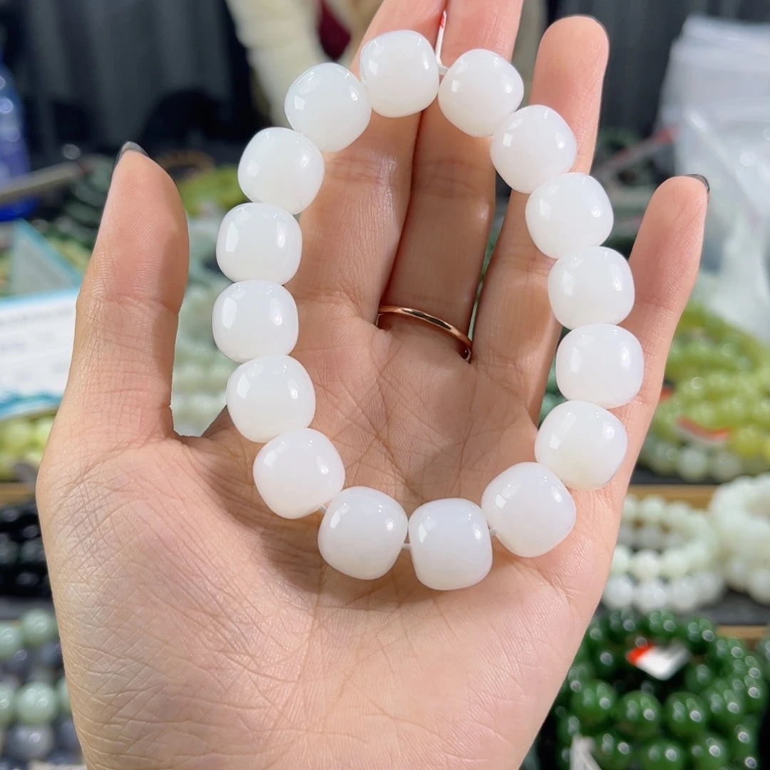 玻***的和田玉未镶嵌手链纯天然和田玉14mm新疆且末白玉老型