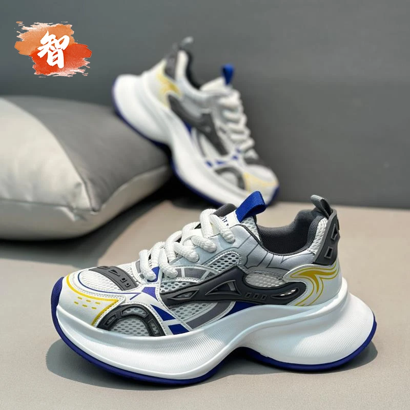 小智家2025夏季新款舒适透气网面小白鞋男士厚底拼色老爹鞋校园风