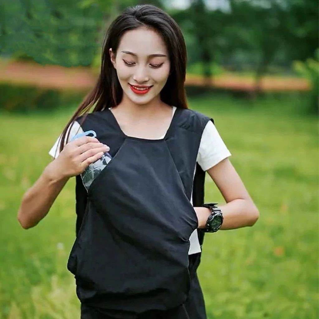 纯色透气夏季春夏常规款薄款多口袋免烫马甲无领拼料下摆