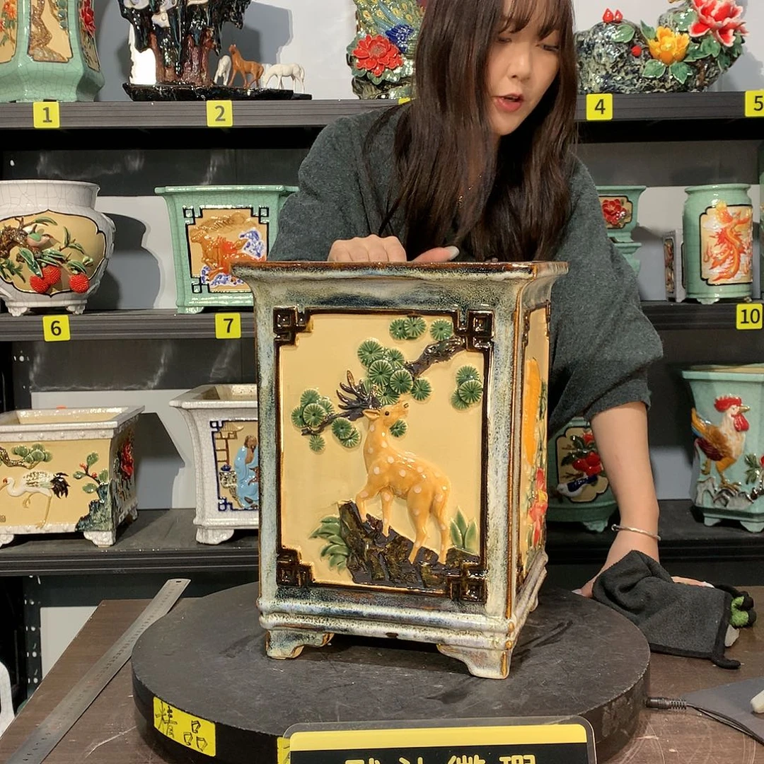 负***郑高温烧制石湾盆瑕疵