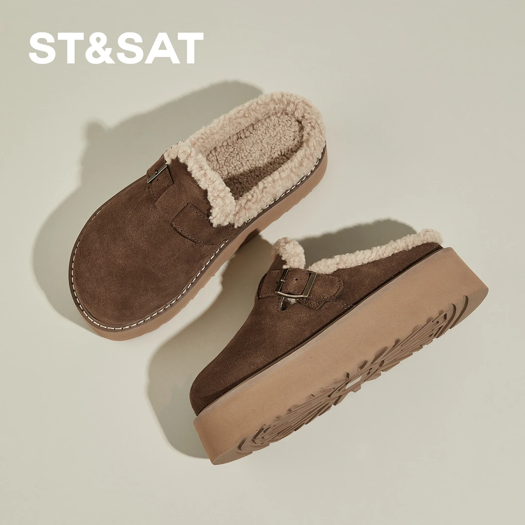 星期六毛毛拖鞋女外穿2025新款冬季棉鞋加绒厚底勃肯鞋保暖雪地靴